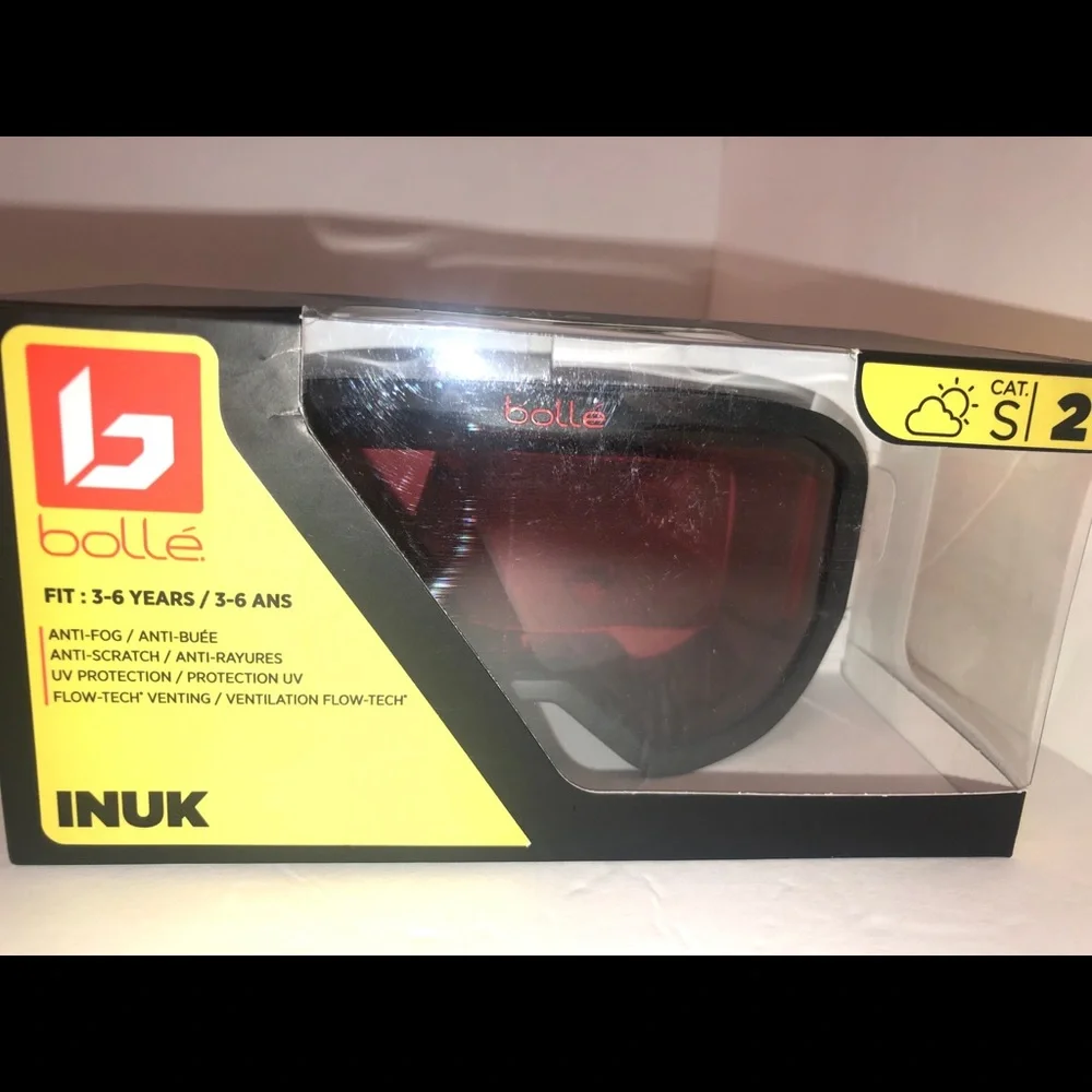 Bolle NWT Kid Goggles Youth Small 3-6y Matte Black,Vermillon Lens, Monkey Band